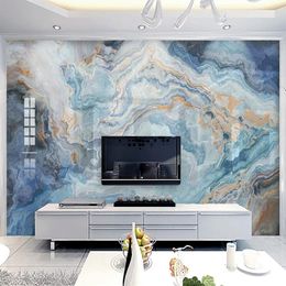 Custom Po Abstract Blue Marble Pattern Living Room Sofa TV Background Wall Decor Painting Kitchen Mural Wallpaper Waterproof193Q