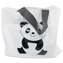 Whole 25pcs Lot Printing Panda Carton White Shopping Plastic Bag With Handle For Cloth Gift Fashion Pouch239g