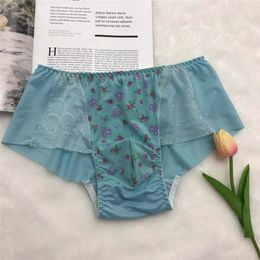 Underpants Sexy Men's Underwear U Convex Soft Silky Printed Transparent Briefs Large Size Low Waist Shorts Man