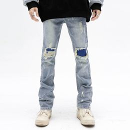 Mens Jeans Straight Fitting Washed Light Colored Beggar Casual Pants Fashionable Street Clothing Hiphop 230720