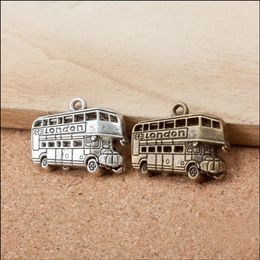 Antique Silver & Antique Bronze Double-decker Bus Shape Alloy Charms AAC1093246W