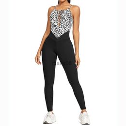 Women's Tracksuits Leopard Printing Yoga Backless Jumpsuit Workout Catsuit Women Sexy Sleeveless Bodysuit Gym Romper Sportswear Fitness Yoga Suit J230720