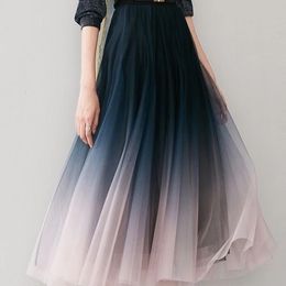 Skirts MEXZT Elegant Tulle Skirt High Waist Gradient Mesh Pleated Midi Korean Elastic Loose Casual All Match A Line 230720