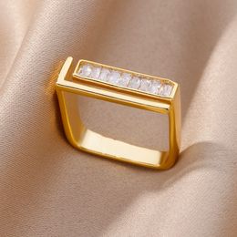 Zircon Stone Square Rings for Women New in Design Stainless Steel Ring 2023 Trend Couple Wedding Jewellery anillos