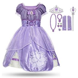 Girl Cosplay Princess Sofia Dress Kids Sequins Layered Deluxe Gown Child Carnival Halloween Party Fancy Dress up Sophia