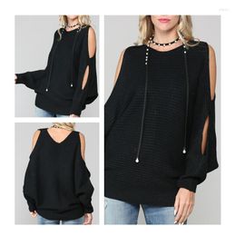 Women's Sweaters Autumn Women Solid Korean Fashion Hollow Out Batwing Sleeve Top Lady Clothing Casual Loose Jersey Mujer Pull Femme