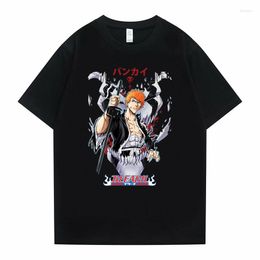 Men's T Shirts Vintage 90s Anime Bleach Kurosaki Ichigo Graphic Tshirt Loose Oversized Tees Streetwear Men Women Harajuku Manga T-shirt