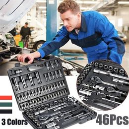 New Tools Professional 46pcs Spanner Socket Set 1 4 inch Screwdriver Ratchet Wrench Set Kit Car Repair Combination Hand Tool286M