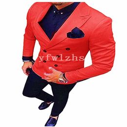 Newest Double-Breasted Groomsmen Peak Lapel Wedding Groom Tuxedos Men Suits Wedding Prom Dinner Man BlazerJacket Tie Pants T1322077