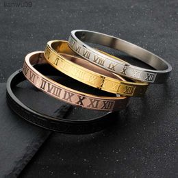 Fashion trendy and versatile boutique punk Roman numerals letters stainless steel fourcolor bracelet couple bracelets L230704