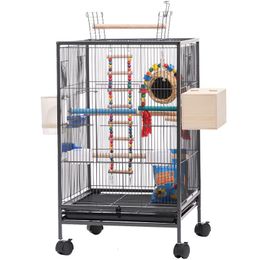 Bird Cages 45X45X86cm Wire Cage with Rolling Stand Wrought Iron Parrot for Cockatiel Conure Lovebird Parakeets Pet House Playtop 230719