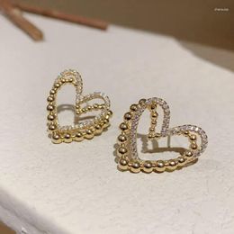 Stud Earrings Lovelink Sweet Gold Colour Double Layer Heart Shape For Women Simple Zircon Metal Style Earring Girl Fine Accessory