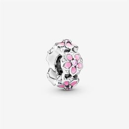New Arrival 100% 925 Sterling Silver Pink Magnolia Spacer Charm Fit Original European Charm Bracelet Fashion Jewelry Accessories237r