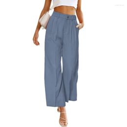 Women's Pants Spring Summer Fashion Wide Leg Adults Woman Solid Colour High Waist Casual Comfort Commute