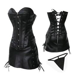 PLUS SIZE Women Fashion Clubwear Corset Dress Outfit Sexy PVC Leather Overbust Bustier Corselet and Side Lace-up Mini Skirt S-6XL 299x