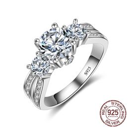 925 Sterling silver Ring Handmade Three-stone Zircon stone Women Engagement Wedding Fashion Jewelry J-036254J