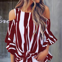Women's Blouses Shirt Tops Sexy Off Shoulder Women Chiffon Top Trendy Summer Striped For Office