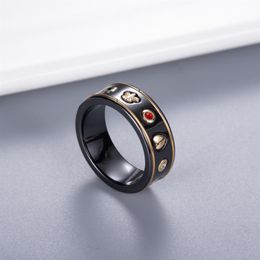 Lover Couple Ceramic Ring with Stamp Black White Fashion Bee Finger Ring High Quality Jewellery for Gift Size 6 7 8 9279K
