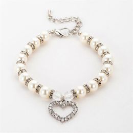 Imitation Pearl Rhinestone Pendants Cute Dog Necklace Pet Collar Accessories Jewelry Neck Chain for Small Dogs Large Dog Cats2174