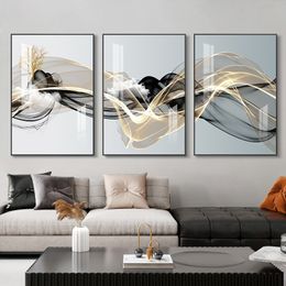 Paintings 3 Pieces Nordic Luxury Ribbon Abstract Landscape Wall Art Canvas Paintings Modern Gold Deer Poster Print Picture for Home Decor 230719