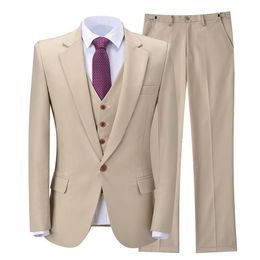 Classy Beige Wedding Tuxedos Suits Slim Fit Bridegroom For Men 3 Pieces Groomsmen Formal Business Outfits Party Jacket Vest Pants255A
