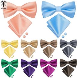 Bow Ties Hi-Tie Silk Mens Bowtie Jacquard Adult Tie Hankerchief Cufflinks Set Pre-tied Butterfly Knot Wedding Party 60 Colors Gift