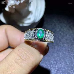 Cluster Rings Natural Emerald Ring Fashionable Gem 925 Silver 4x6mm