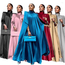 Casual Dresses Oversize Women Satin Maxi Dress Loose Party Gowns Big Size High Neck Fashion Streetwear Lady 2023 Spring Summer