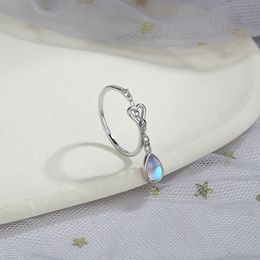 Elviragirl Moonstone Hollow Love Heart Rings for Women Girl Tassel Chain Adjustable Ring Creative Silver Colour Jewellery