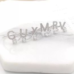 Fashion U-Z Letters Silver Ring For Women Rhinestone Open Finger Custom name Rings Female Engagement Ring Jewellery Anel Party Gift222g