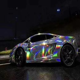 Silver Iridescent Holographic Kaleidoscope Vinyl Film Chrome Laser Car Wrap Foil Sticker With Bubble Air Release272o