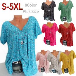 Women's Plus Size T Shirt Women Flower Oversized 4XL 5XL Oversize Short Sleeve Clothes Summer Sexy V Neck Tops 230719