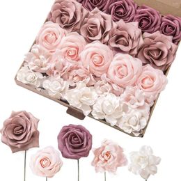 Decorative Flowers Artificial Shabby Dusty Rose Combo Box Set For DIY Wedding Bouquets Centrepieces Bridal Shower Party Home Decorations