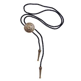 Bolo Ties Bolo tie Antique Brass Silver color Flower Totem Round Buckle Adjustable Western Cowboy Novelty Ties HKD230719