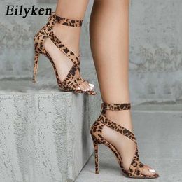 Sandals Eilyken Summer Fashion Leopard Grain Party Sexy Open-Toed Thin Heels Sandals Elegant Buckle Strap Lady Pumps Size 35-40 L230720