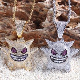 Ghost Necklace & Pendant With 4mm Tennis Chain Gold Silver Color Bling Cubic Zircon Men's Hip hop Jewelry For Gift343E