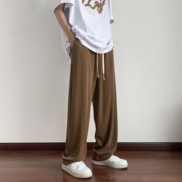 Men's Pants Summer Drape Ice Silk Casual High Street Trousers American Style Loose Straight Wideleg Long Pant Male Clothes 230720