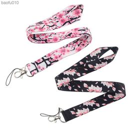 Pink Flowers Mobile Phone Straps Keychain Lanyard for Keys USB ID Card Badge Holder Keycord Necklace Ribbon Accessories L230619