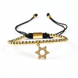 New Arrival Clear Cz Star Of David Pendant With Mix 4 Colours 4mm Brass Beads Chams Lace Up Hexagon Bracelet272b