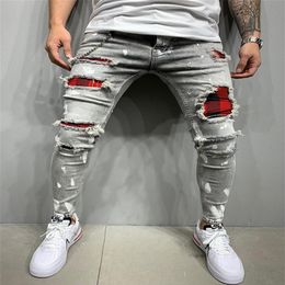 new men jeans slimfit ripped pants new mens painted jeans plaid patch beggar pants jumbo casual mens jeans s3xl294k