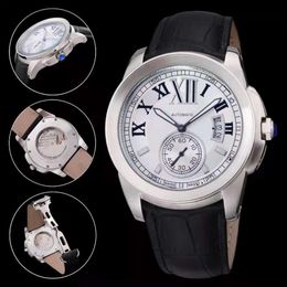 Fashion Style Mans watches mechanical automatic watch for men White Face Leather Strap CA16260H