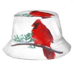 Berets Wintertime Cardinal Causal Cap Buckets Hat Red Bird Seasonal Winter Christmas Holiday Snow