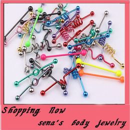 spring tongue bar 100pcs lo stainless steel ear piercing ear plug tongue Jewellery tongue ring199E