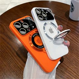 PC Bracket Case for iPhone 15 14 Pro 13 11 12 Pro Max 14Plus Camera Protector Logo Hole Mganet Stand Holder Cover