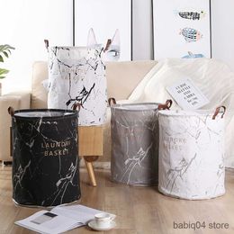 Storage Baskets Marble Grain Bedroom Clothes Storage Bag Container Folding Laundry Basket Bucket Cotton Linen Hamper for Kids Toys Dirty Clothes R230720