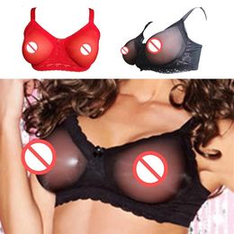 Pocket for Crosser Mastectomy Shemale Transgender Sexy Lace Bra Fake Boobs Push Up Underwear Women Intimates254G