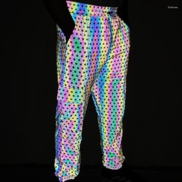 Men's Pants Colourful Holographic Reflective Men Trousers Hip Hop Knitted Breathable Elastic Waist Cargo Casual Jogging Sweatpants