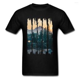 Men's T Shirts Chinese Style Natural Landscape Mountain Design T-shirt Stylish Fashion Picture For Men Round Collar Cotton Tee