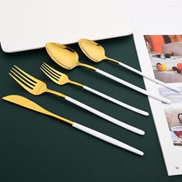 Dinnerware Sets 5Pcs White Gold Set 18/10 Stainless Steel Flatware Dinner Knife Dessert Fork Spoon Tableware Kitchen Cutlery