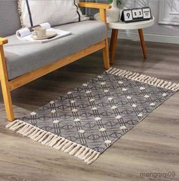 Carpets Retro Bohemia Hand Woven Cotton Linen Carpet Tassel Rug Floor Mat Tapestry Decorative Blanket Home Decor R230720